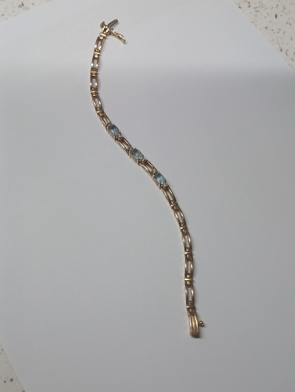 14K Gold Link Bracelet with Aquamarine Stones